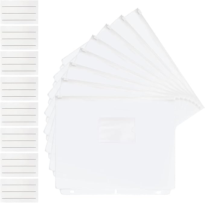 YoeeJob 8 Packs 3-Hole Clear Zipper Binder Pockets, Binder Insert Pages with Card Slots Suitable for School or Office to Organize Document, White