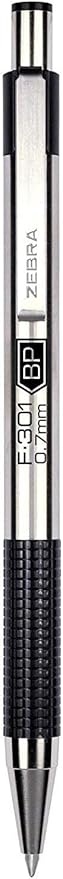 Zebra Pen F-301 Ballpoint Fine Point 0.7mm, Stainless Steel Retractable, 6 Black & 6 Blue - 12 Pack