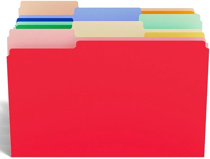 Staples Colored File Folders, Letter Size, 3‑Tab Top‑Tab Design, Durable 10.5‑Point Paper Stock, 100/Pack