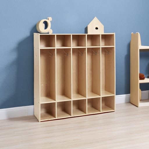 ECR4Kids Streamline 5-Section Coat Locker with Cubby Storage, Classroom Furniture, Natural