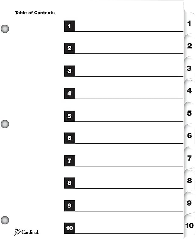 Cardinal OneStep Index System Numeric Paper Dividers, 10-Tab, White (CRD61013)