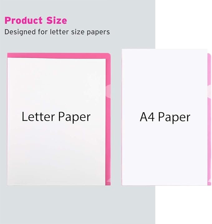 Sooez 50 Pack Clear Document Folder Project Pockets, Clear Plastic Folders Letter Size Plastic Document Folders Paper Poly Jacket Sleeves Folders Copy, 5 Assorted Colors