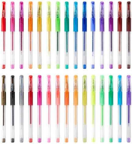 KINGART GLITTER Rollerball GEL PENS, 30 Sparkling Colors with Soft-Grip Comfort, XL Ink Cartridge - For Coloring, Doodling, Scrapbooking, Journaling and General Use, All Ages, 30 Pens