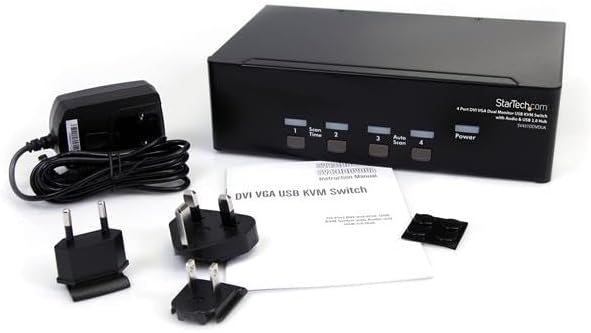StarTech.com 4 Port DVI VGA Dual Monitor KVM Switch USB with Audio and USB 2.0 Hub, TAA (SV431DDVDUA)