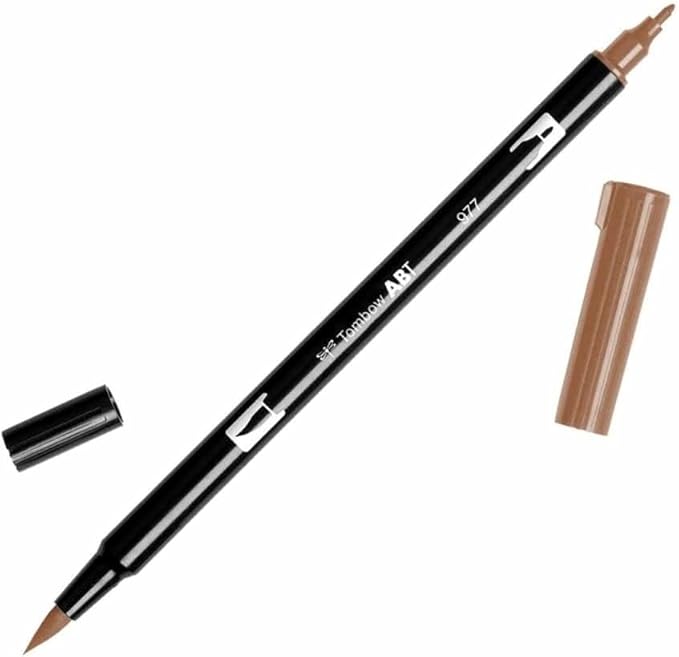 Tombow 56615 Dual Brush Pen Art Marker, 977 - Saddle Brown, 1 Pack. Blendable, Brush & Fine Tip Marker