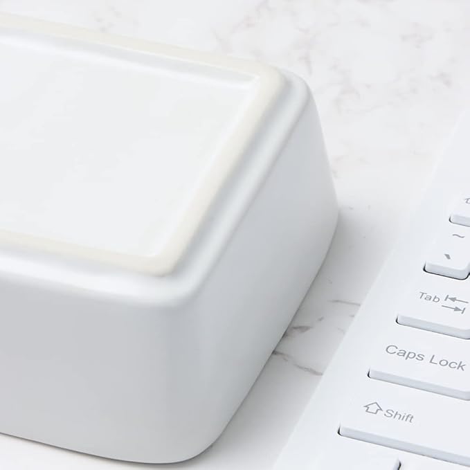 NatSumeBasics 2pcs Ceramic Paper Clip Holder Set Round and Square Paper Clips Dispenser Kit Cute White Bowl and Plate for Desk Organizer Accessories and Home School Office Supplies (White)