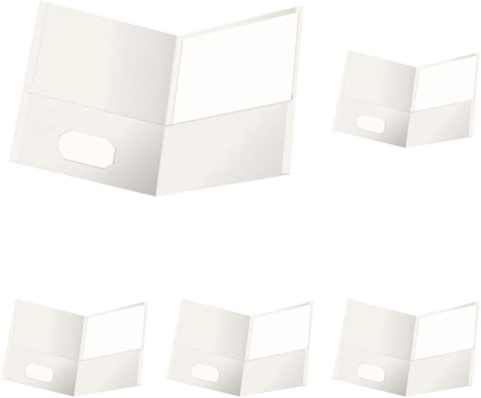 Oxford Twin-Pocket Folders,Textured Paper,Letter Size,White,Holds 100 Sheets,Box of 25 (57504EE),(Pack of 5)