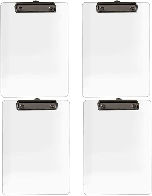 JIARI 4 Pack Clear Acrylic Office Clipboard A4 Letter Size 8.6" x 12.2" (Black 4 Pack)