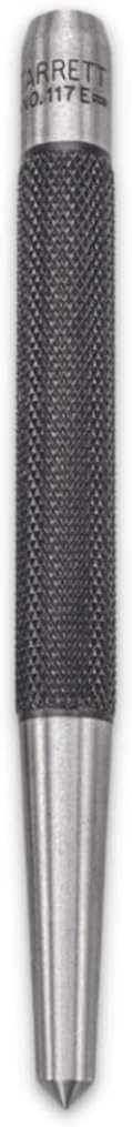 Starrett Steel Center Punch with Round Shank and Knurled Finger Grip - Hardened and Tempered, 5" Length, 1/4" Diameter Tapered - 117E