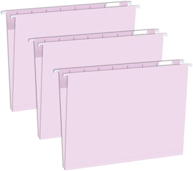 50pcs Pink Decorative Hanging File Folders,Filing Cabinet, Letter Size with 1/5-Cut Adjustable Tab Durable, 50 pcs Per Box,Cute,Color,Pastel