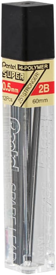 Pentel Lead Refills 0.5mm 2B, Black, 12 Leads per Tube (C505-2B) - Pack of 3