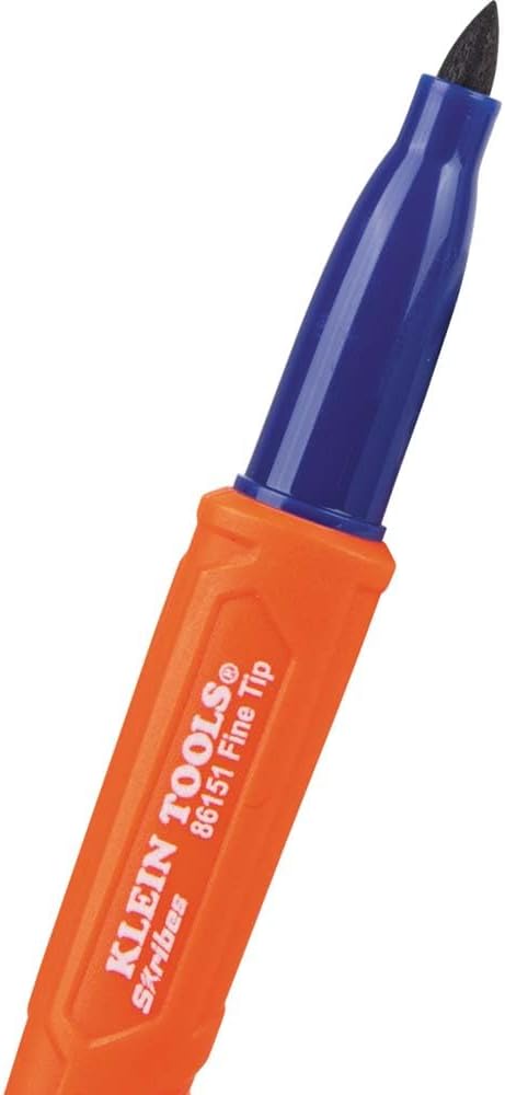 KLEIN TOOLS 861914 Skribes Fine Tip Permanent Markers, Assorted Colors, Hard Hat Clip, Multi-Surface Jobsite Marker for Wet, Dry and Oily Surfaces, 4-Pack
