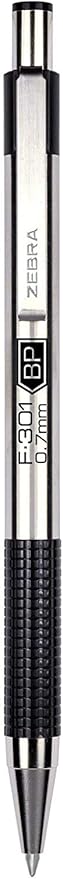 Zebra F-301 Retractable Ballpoint Pen with Stainless Steel Barrel 0.7mm Fine Point - Pack of 6 +3 Refills