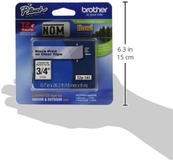 Brother Genuine P-Touch TZE-141 Tape, 3/4" (0.7") Standard Laminated P-Touch Tape, Black on Clear, Laminated for Indoor or Outdoor Use, Water-Resistant, 26.2 ft (8 m), Single-Pack