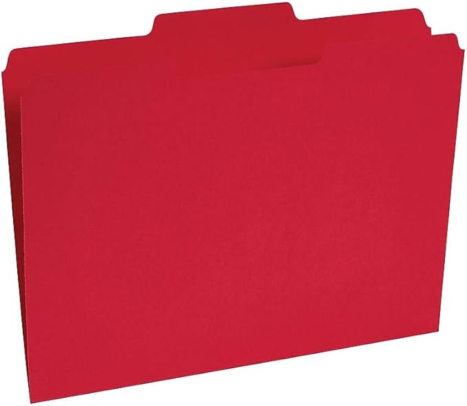 Staples Reinforced Colored File Folders, Letter Size, 3‑Tab Design, Red, Heavy‑Duty Construction, 100/Box