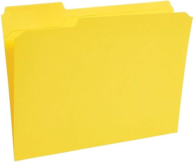 Staples 508903 File Folders W/ Reinforced Tabs Letter 3 Tab Yellow 100/Box