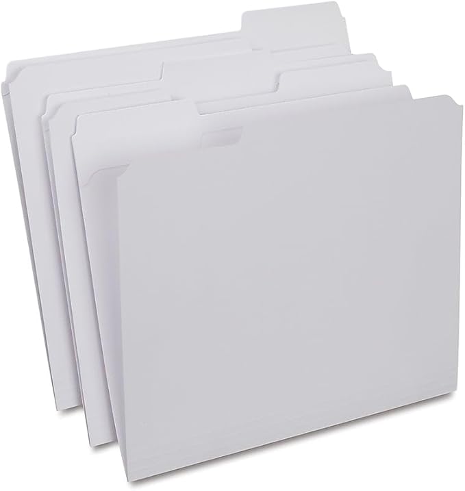 Staples Reinforced File Folders, Letter Size, 3‑Tab Design, White, Durable Paper Stock, 100/Box
