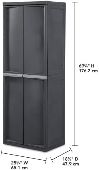 Sterilite 5 Shelf Plastic Storage Unit Bundled with Easy to Assemble Storage Cabinet for Garage, Pantry & Kitchen Organization, 4 Shelves, Gray