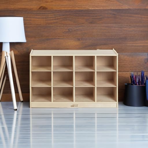 ECR4Kids 12 Cubby Mobile Tray Storage Cabinet, 3x4, Classroom Furniture, Natural