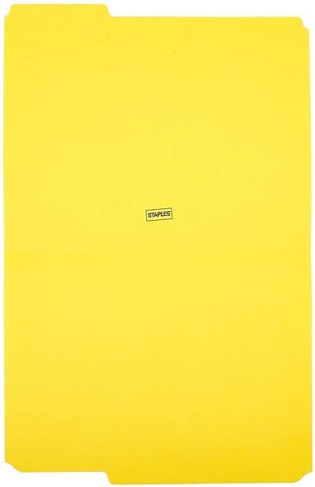 Staples 508903 File Folders W/ Reinforced Tabs Letter 3 Tab Yellow 100/Box