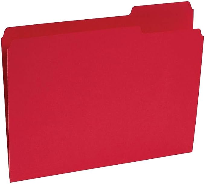 Staples Reinforced Colored File Folders, Letter Size, 3‑Tab Design, Red, Heavy‑Duty Construction, 100/Box