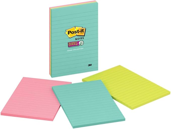 Post-it Super Sticky Notes, 4x6 in, Supernova Neons Collection, Lined, 3 Pads/Pack (4645-3SSAN) (Pack of 2)