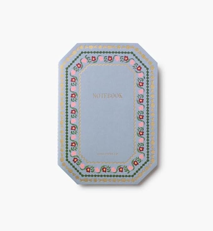 RIFLE PAPER CO. Gemma Stitched Notebook Set, 8.5" L x 6" W, Set Of 3, 64 Ruled Pages With Gold Ink, Full-Color Die-Cut Canvas Cover With White Text Paper Interior