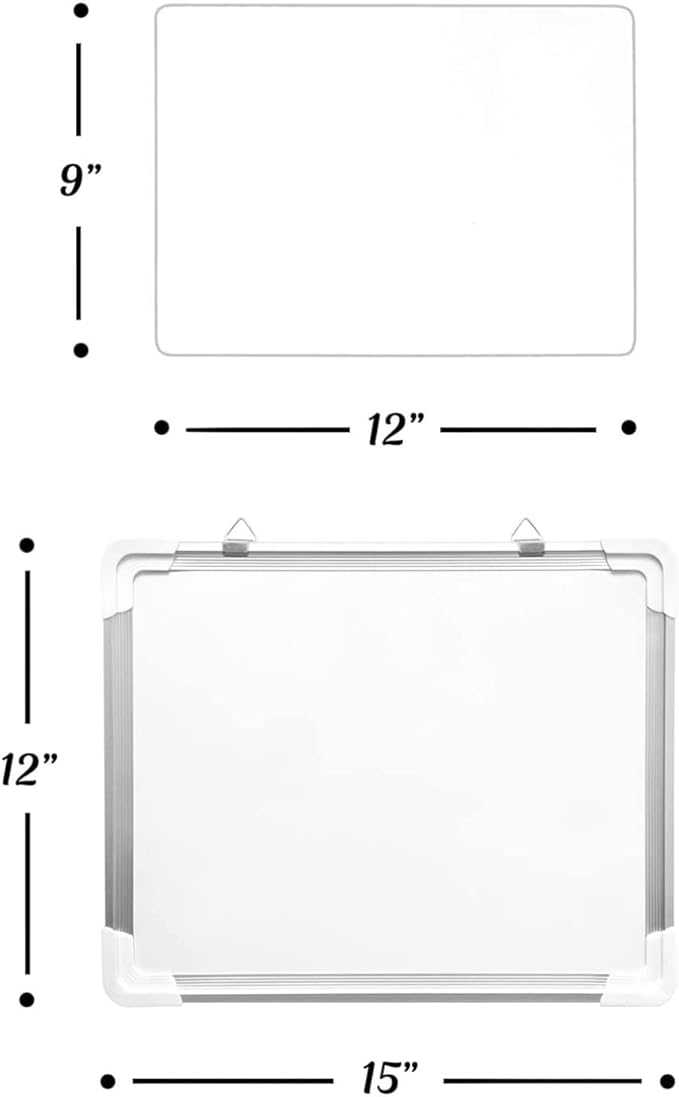 Dry Erase Board for Wall, 15"x12" Hanging Whiteboard with 5 Dry Erase Magnetic Markers and Mini White Double-Sided Lap Board for Office, School, Students, Kids, Home