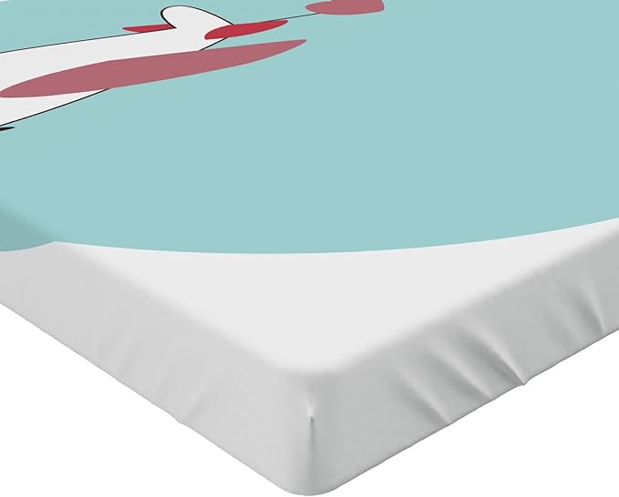 Ambesonne Airplane Fitted Sheet, Abstract and Romantic Sky Scene Along Hearts Streaming Behind, Bed Cover with All-Round Elastic Deep Pocket for Comfort, Full Size, Dried Rose and Pale Seafoam