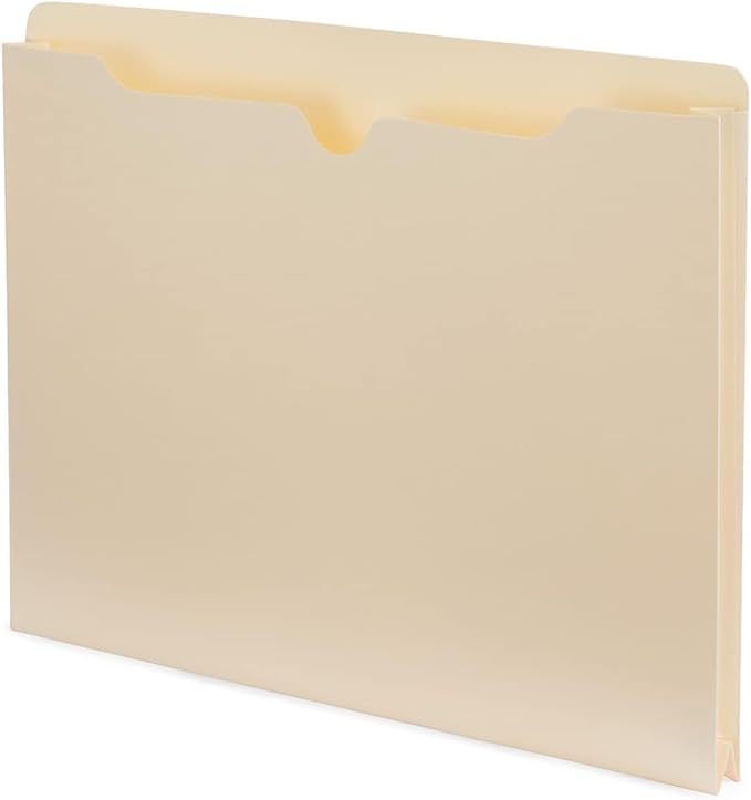 Staples File Jackets, Letter Size, 1‑Inch Expansion, Reinforced Manila Pocket Folders for Filing & Organization – 50/Pack