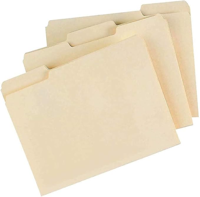 Staples File Folders, Letter Size, 1/3‑Cut Tabs, Assorted Positions, Manila, Durable Paper Stock, 500/Pack