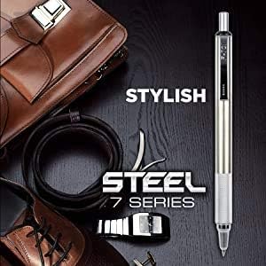 Zebra Pen F-701 Retractable Ballpoint Pen, 0.8mm Fine Point, Stainless Steel Barrel, Black Metal Pen with 2 Ink Refills