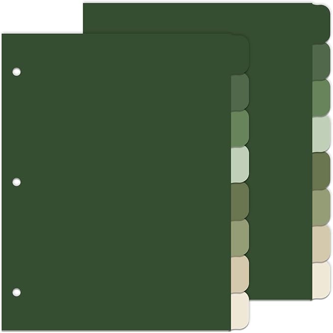 Whaline 16 Pcs/ 2 Set Sage Green 3 Ring Binder Dividers Colorful Index Dividers Plastic Page Folder Divider Sheets Protectors for Notebook Home Office Classroom Supplies