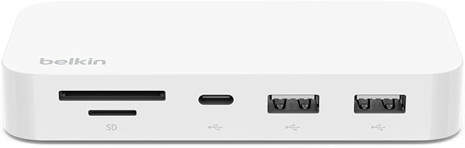 Belkin USB-C 6-in-1 Multiport Hub with Mount, USB-C Docking Station with MicroSD Card Reader, Powered USB Hub, Compatible with MacBook, Chromebook, iMac, PC, and Other USB-C Devices - White