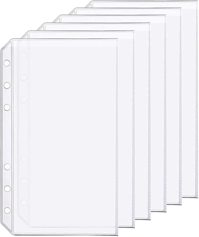 6 Pack A6 6 Holes Binder Pockets Plastic Binder Folders Waterproof 6 Holes Holder for Receipt Ticket (Pocket, A6)