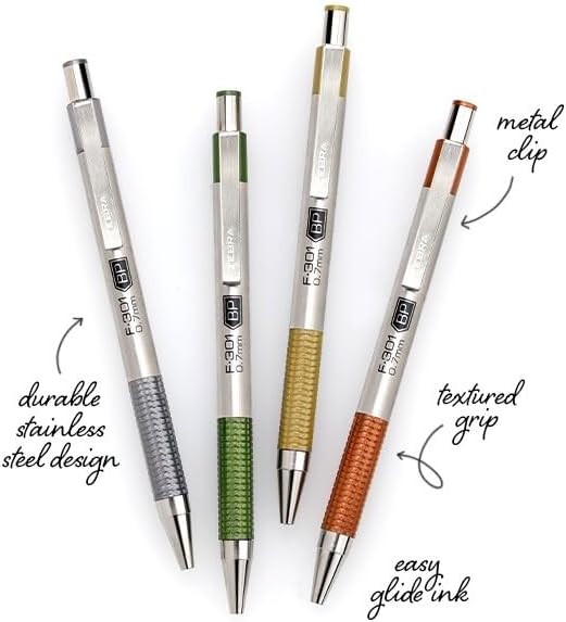 Zebra Pen F-301 Signature Series Retractable Ballpoint Pen, 0.7mm, Black Easy-Glide Ink, Stainless-Steel Barrel, Terracotta Earth Tone Accents, Best for Office, Journal and Planner Use, 4-Pack (27294)