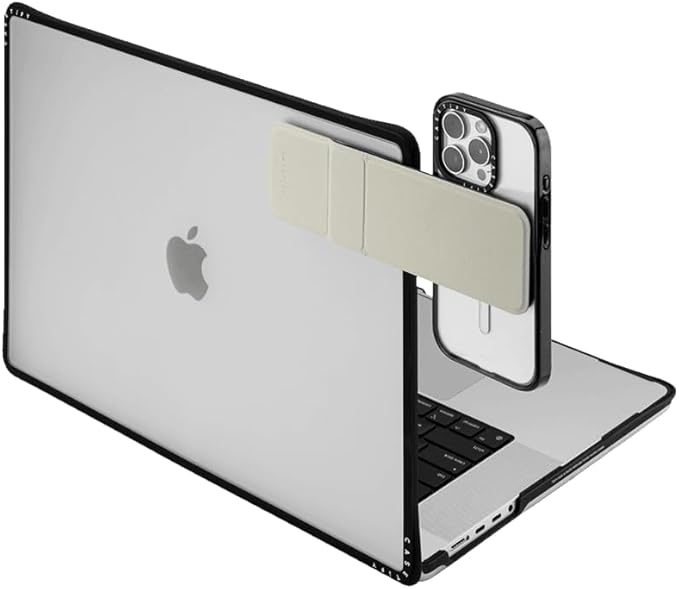 CASETiFY Snappy Laptop Phone Mount [Compatible with Magsafe] - Work & Peace - Black/Beige