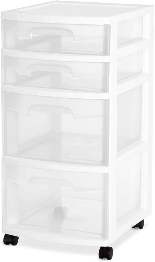 Sterilite 28228002 Home 4 Drawer Wide Storage Cart Portable Container w/Casters