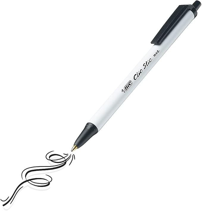 BIC Clic Stic Black Retractable Ballpoint Pens, Medium Point (1.0mm), 24-Count Pack, Round Barrel Design for Comfortable Writing
