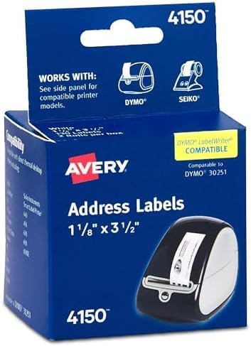 Avery Direct Thermal Address Labels, 1-1/8" x 3-1/2", White, Comparable to DYMO 30251, 130 Blank Labels per Roll, 2 Rolls, 260 Total (4150) (Pack of 10)