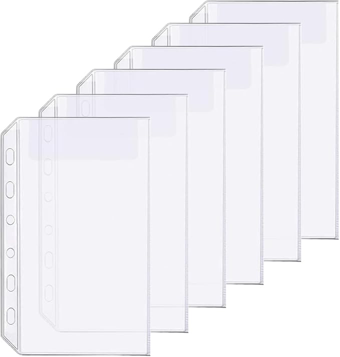 6 Pack A7 6 Holes Binder Pockets Plastic Binder Folders Waterproof 6 Holes Holder for Receipt Ticket (1 Pocket, A7)