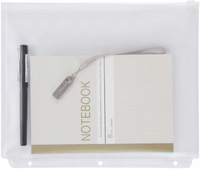 YoeeJob 3 Holes Clear PVC Zipper Binder Pocket Insert Pages Letter Size, 8 1/2" x 11 Loose Leaf Binder Filing Storage Bags 50 Per Pack
