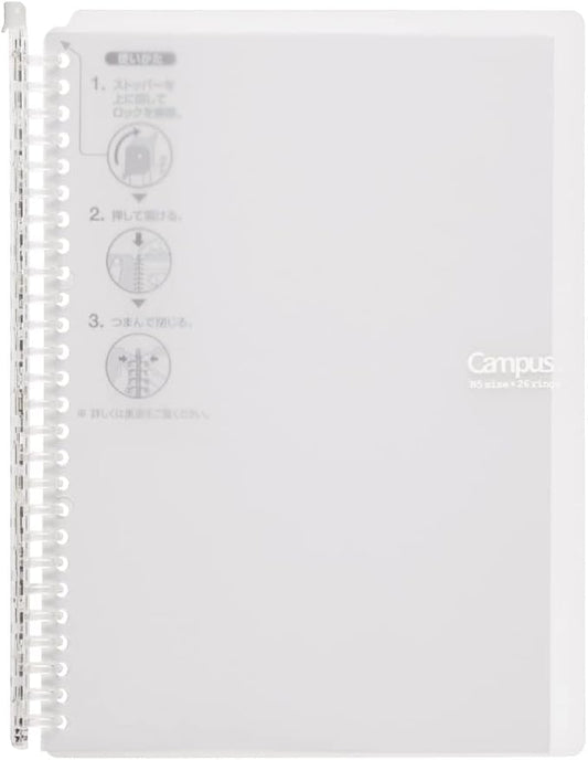 Kokuyo Campus Smart Ring Binder, B5 Clear Refillable Binder Notebook 26 Holes with 10 Extra Loose-Leaf Paper, Up to 60 Filler Papers for Work & Study, Japan Import (RU-SP706T)