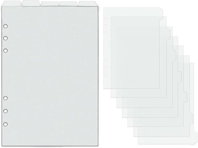 2 Set A5 Binder Dividers Frosted Plastic Index Divider Blank Side 7 Tabs Top 5 Tabs Planner Insets 12 Sheets Refillable Page Protectors for 6 Ring Binder Notebook