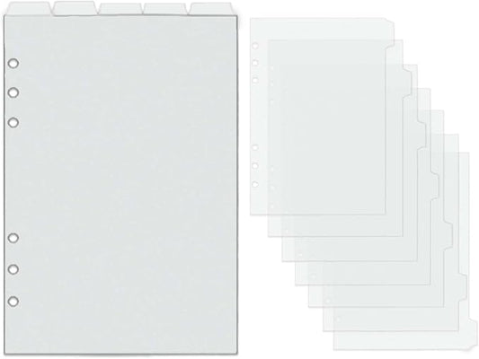 2 Set A5 Binder Dividers Frosted Plastic Index Divider Blank Side 7 Tabs Top 5 Tabs Planner Insets 12 Sheets Refillable Page Protectors for 6 Ring Binder Notebook