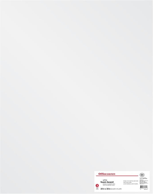 Office Depot Foam Boards, 20in. x 30in., White, Pack of 3, 26811
