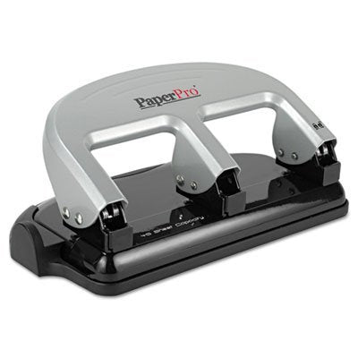 40-Sheet EZ Squeeze Three-Hole Punch, 9/32" Holes, Black/Silver