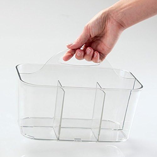 mDesign Plastic Portable Craft Storage Organizer Caddy Tote, Divided Basket Bin w/Handle - Craft, Sewing, Art Supplies - Holds Brushes, Colored Pencils - Lumiere Collection - Clear