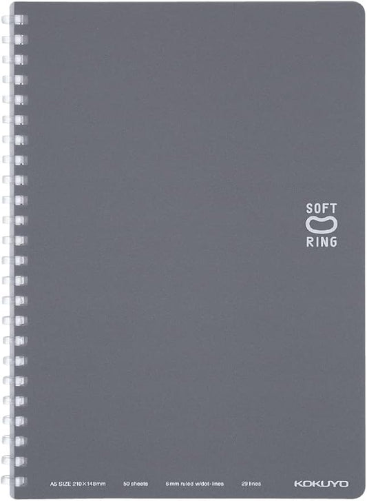 KOKUYO Spiral Lined Notebook, 8.3'' x 5.8'' Pastel Journal A5 Soft Ring Notebooks with Dot 6 mm Ruled, 50 Sheets, Dark Gray 1 Subject Notebook, Note Taking for School. Japan Import (SU-SV331BT-DM)