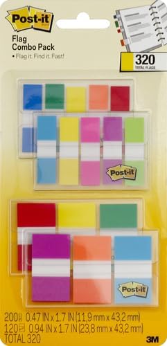 Post-it Flags Combo Pack,4 On-The-Go Dispensers/Pack,120 .94 in Wide and 200 .47 in Wide Flags,Assorted Colors (683-XL1),(Pack of 12)